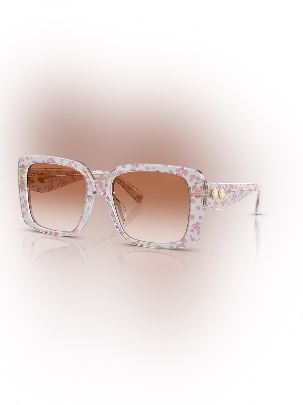 Coach Pink Floral Square Sunglasses with Brown Gradient Lenses